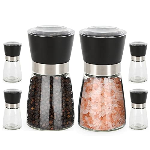 Gewürzmühle 6er Set Salzmühle Pfeffermühle mit verstellbarem Keramikmahlwerk Glas Chilimühle Mühle für Salz Pfeffer Verschiedene Gewürze von Futchoy