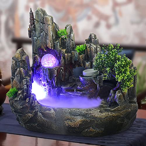 Zimmerbrunnen Innen Wasserfall LED Beleuchtung RGB Farbwechsel Wassernebler Desktop Springbrunnen Schreibtisch Tischbrunnen Dekor von Futchoy