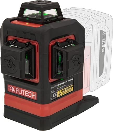 FUTECH Multicross 3D 18V MAX | 3x360° grüner Linienlaser | Selbstnivellierend | IP54 | USB-C | 2 mm Genauigkeit | Kompatibel mit 18V-Akkus von 7 Herstellern von FUTECH
