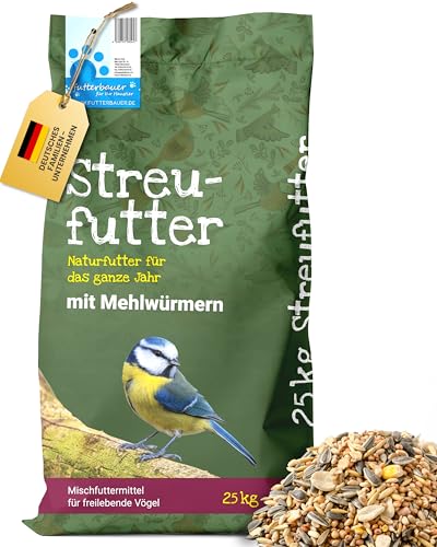 Futterbauer Streufutter schalenlos mit Mehlwürmern 25 kg, getrocknet, Ganzjahres-Vogelfutter ohne Schalen, mit proteinreichen Mehlwürmern für Wildvögel Futterbauer Streufutter schalenlos mit Mehlwürmern 25 kg, getrocknet, Ganzjahres-Vogelfutter ohne Schalen, mit proteinreichen Mehlwürmern für Wildvögel von Futterbauer