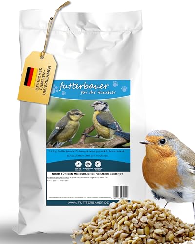 Futterbauer Erdnüsse gehackt 25 kg für Wildvögel & Eichhörnchen, Hochwertiges Vogelfutter mit Vitaminen & Fettsäuren, Ambrosia kontrolliert, weiß & blanchiert von Futterbauer