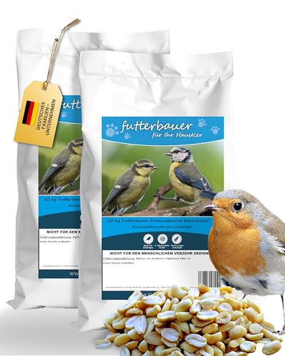 Futterbauer Erdnüsse blanchiert 2 x 10 kg, Weiße & schalenlose Erdnusskerne für Wildvögel & Eichhörnchen, Ambrosia kontrolliert, hochwertiges Vogelfutter von Futterbauer
