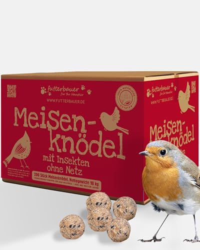 Futterbauer Meisenknödel 200 Stück ohne Netz Plus Insekten, Energiereiche Meisenknödel mit Insekten für Wildvögel, ohne Netz, ca. 90 g je Knödel, mit Vitaminen & Fetten von Futterbauer