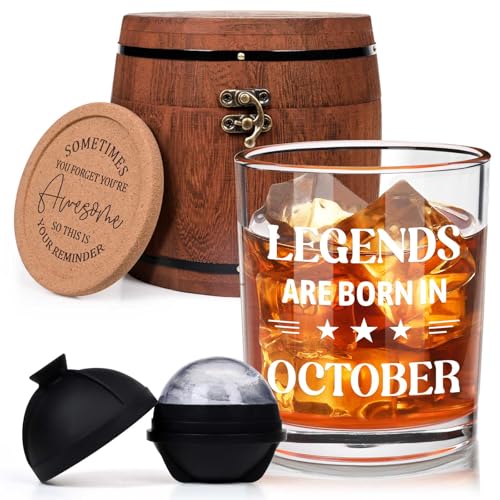 Futtumy Whiskyglas mit Holzfass "Legends Are Born In October", 284 ml, Geburtstagsgeschenk für Männer, Geburtstagsgeschenke für Herren, 40., 50., 60. Geburtstag, Geschenkidee für Vater, Opa, Ehemann, von Futtumy