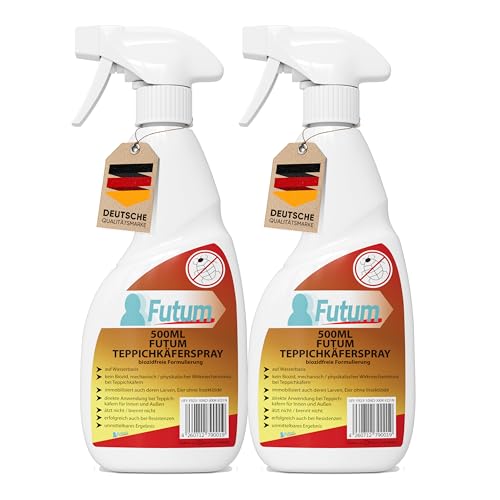 FUTUM Teppichkäfer-Mittel 2x500ml – mechanische Wirkung gegen Teppichkäfer Zuhause – Effektives Mittel bei Käfer Problemen im Haus – biozidfreie Teppichkäfer Lösung von Futum