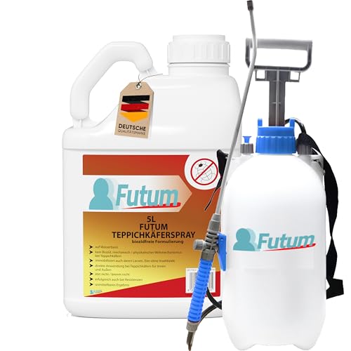 Biozidfreies Teppichkäfer-Mittel 5 Liter + Sprüher – mechanische Wirkung gegen Teppichkäfer Zuhause – Effektives Mittel bei Käfer Problemen im Haus – biozidfreie Teppichkäfer Lösung von FUTUM von Futum