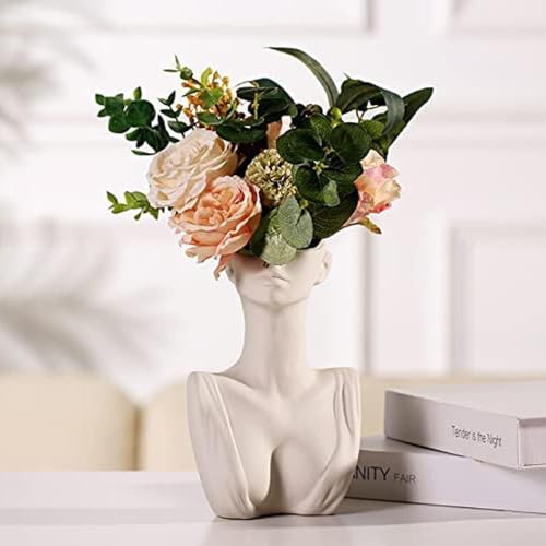 FutureHight Kreative menschliche Kopf Gesicht Blumen Porträt Vase Dekorative nordische Blumen Topf Ornament Keramik Statue Zuhause von FutureHight