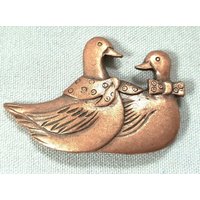 Vintage Echtes Massiv Kupfer Mutter Ente Und Sohn Mit Fliege Magnet S40 von Futuryo