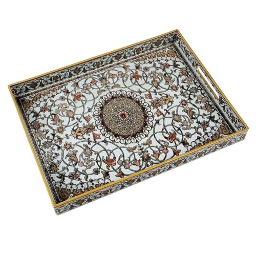 Fuukou Großes Kunststoff-Serviertablett mit Griffen, dekoratives Tablett für osmanischen Couchtisch, großes rechteckiges Boho-Tablett für Wohnzimmer, Badezimmer und Küchentheke, 40,6 x 30,5 cm von Fuukou