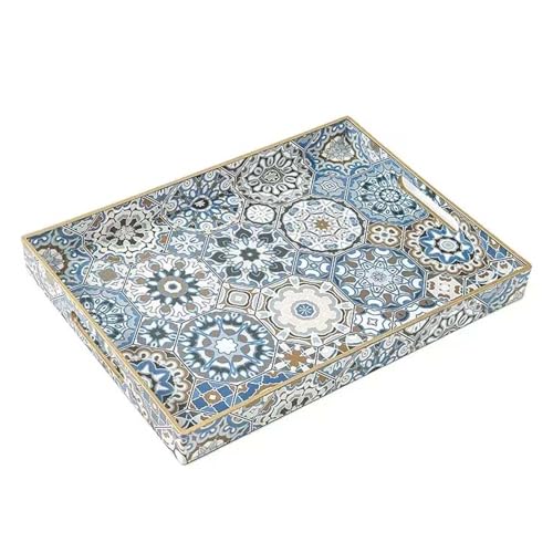 Fuukou Kunststoff-Serviertablett mit Griffen, böhmisches dekoratives Tablett, großes Ottoman-Tablett für Wohnzimmer, blauer Couchtisch, Kunststofftablett, 40,6 x 30,5 cm Fuukou Kunststoff-Serviertablett mit Griffen, böhmisches dekoratives Tablett, großes Ottoman-Tablett für Wohnzimmer, blauer Couchtisch, Kunststofftablett, 40,6 x 30,5 cm von Fuukou