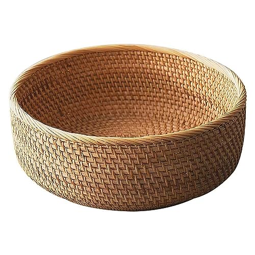 Fuukou Runder Rattan-Brotkorb – Runde Rattan-Obstkorb, runde gewebte Obstschale, handgefertigter Rattan-Brotkorb zum Servieren, handgewebte Weidenkorb, Honigbraun, 25,9 cm von Fuukou