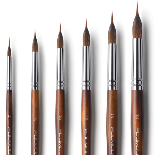 Linierer AquarellPinsel Professionell - 6 Stück Künstlerpinsel mit Farbspeicher und Bester Spitze für Aquarellmalerei, Flüssige Acrylfarben | Liner Pinsel, Spitz Pinsel von Fuumuui
