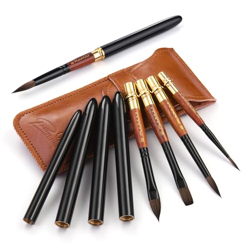 Reise Aquarellpinsel - 4er Professionell Eichhörnchenhaar Reisepinsel mit Ledertasche für Aquarell,Wasserfarben | Hoher Farbtragekapazitat & Exzellenter Sprungkraft | Echthaar Reisepinsel Reise Aquarellpinsel - 4er Professionell Eichhörnchenhaar Reisepinsel mit Ledertasche für Aquarell,Wasserfarben | Hoher Farbtragekapazitat & Exzellenter Sprungkraft | Echthaar Reisepinsel von Fuumuui