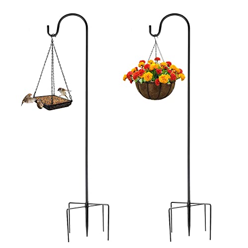 Fuuner Schäferhaken, 2 Stück 120CM Schäferstab, laternenstab Garten,Hirtenbogen Haken mit Halterung für den Außenbereich, Metall Aufhänger, Solarleuchten, Pflanzkörbe, Blumenkugel, Hochzeiten von Fuuner