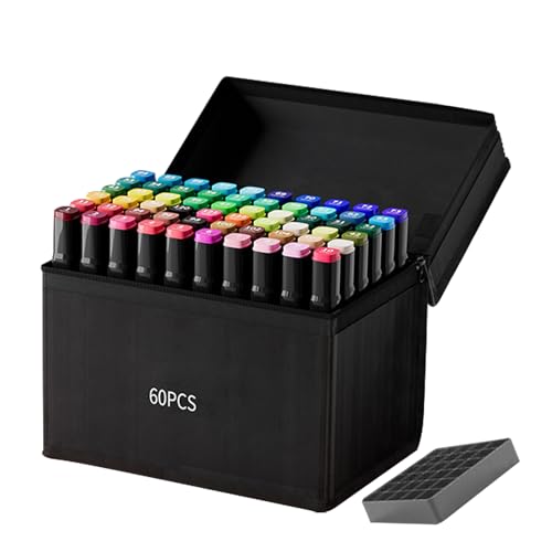 Fuuxtci Doppelspitze Marker - 60 Farben Doppelspitze Flachspitze Feinspitze Marker Set - Ölbasierte Aquarellmalstifte Mit Meißelfeinspitze Für Papier Glas Holz Kunstbedarf von Fuuxtci