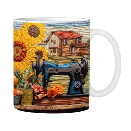 Fuuxtci Quilterinnen Kaffeetasse - Florale Nähmaschine flach bedruckte Kaffeetassen | Flach bedruckte Wasserbecher aus Keramik für Milch, Tee, Kaffee, Wasser Fuuxtci Quilterinnen Kaffeetasse - Florale Nähmaschine flach bedruckte Kaffeetassen | Flach bedruckte Wasserbecher aus Keramik für Milch, Tee, Kaffee, Wasser von Fuuxtci