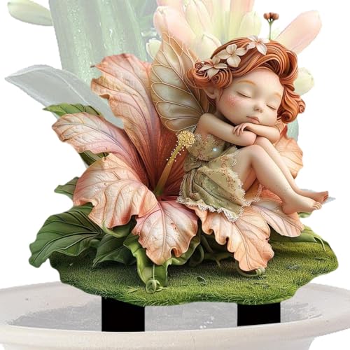 Gartenminiaturen Feen, Garten Feengarten Wichtel Figuren, Fee Figur Miniatur Elfen Deko, Miniatur Feengarten Figurine, Fee Figur Miniatur Elfen Deko, Flache Acryl Fee Mädchen Garten Erdungsstecker von Fuuxtci