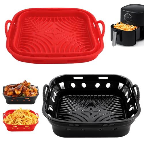 2PCS Airfryer Silikonform, 22CM Silikonform Heißluftfritteuse, Airfryer Zubehör, Silikonform für Heißluftfritteuse, Silikon Heißluftfritteuse Kompatibel mit Cosori/Cecotec/Philips(Schwarz Rot) von Fuwnvuwn