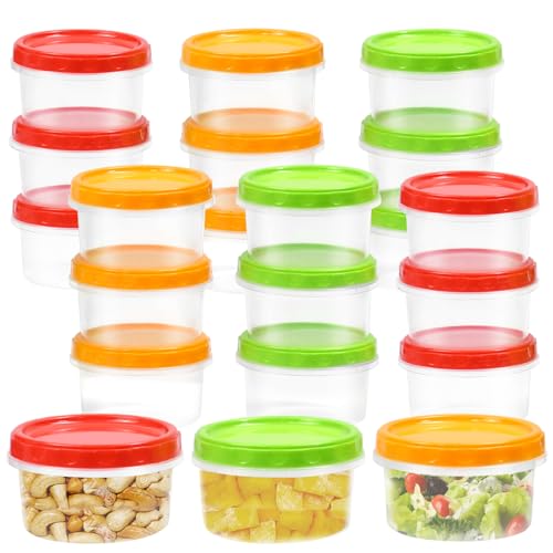 FuxFuis 21 Stück Frischhaltedosen mit Deckel Rund Frischhaltedose 250ml Frischhaltedosen Set Kunststoff Frischhaltedosen Set Gelb/Grün/Rot Dosen mit Deckel für Mittagessen Joghurt Obst Soßen Dips von FuxFuis