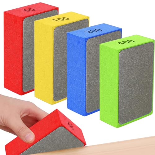 FuxFuis 4 Stück Diamant Handpolierpads Handschleifpad Dauerhaft Glass Schleifer, 4 Farben Glas Schleifpads 60# 100# 200# 400# Fliesen Schleifblöcke Schleifblock Set für Glas Beton Stein Granit Marmor von FuxFuis