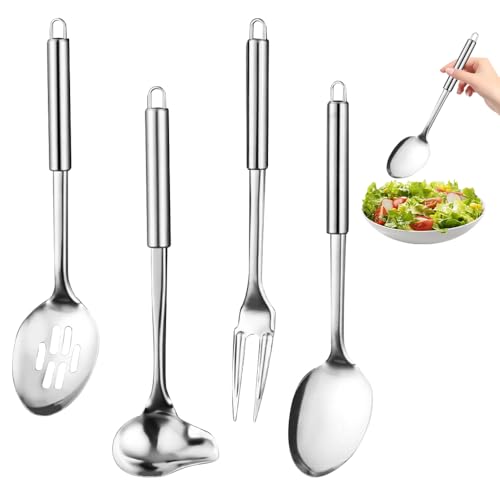 FuxFuis 4-teiliges Kochutensilien Set Edelstahl Schaumlöffel Kochlöffelset Dauerhaft Küchenhelfer Set Hängender Kochbesteck Set zum Rühren (Löffel/Schaumlöffel/Fleischgabel/Soßenlöffel) von FuxFuis