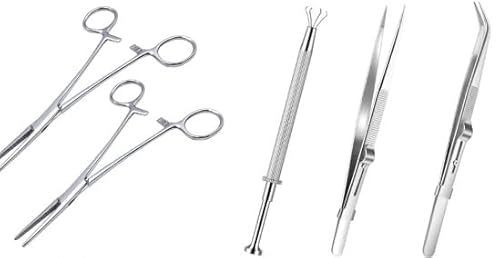 FuxFuis 5-teiliges Piercingzange Set, 2 Piercingzange + Extraktionsklemme + Spitzpinzette + Gebogene Pinzette, Praktisch Spitzpinzette Augenbrauen Pinzette Piercing Zubehör für Handwerk Kosmetik von FuxFuis