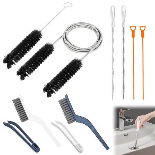 FuxFuis 8-in-1 Abflussbürsten-Set Flexible Abflussbürste Rohrreinigungsbürste, Schlauchbürste aus Edelstahl Rohrbürste Schlauchbürste Multifunktionale Abfluss bürste für Abwasserkanäle, schmale Rohre von FuxFuis