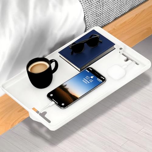 FuxFuis Nachttisch zum Einhängen Kunststoff Nachttisch Regal Bett Organizer Weiß BettRegal 32cm*23.3cm*5.3cm Bettablage Tablett-Organizer Hochbett Nachttischregal für Bett Sessel Sofas Fenster von FuxFuis