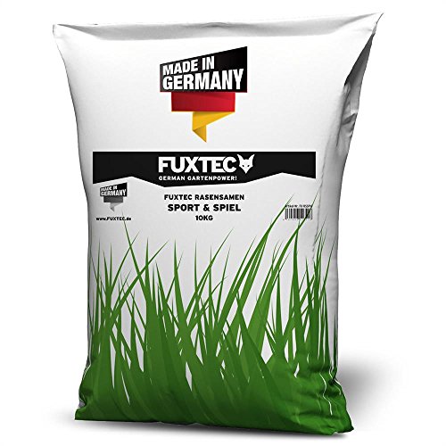 FUXTEC 10kg Rasensamen Sport und Spiel Rasen – Grassamen für Neuansaat - Sportrasen und Spielrasen – robuster und regenerationsstarker grüner Rasen von Fuxtec