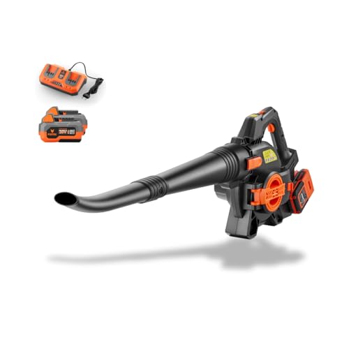 FUXTEC 40 Volt 2in1 Akku-Laubbläser/-Sauger Set FX-E2LBS-SET, leistungsstarker Laubhäcksler inkl.Akku und Ladegerät, Saugleistung 685.1m³/h, ergonomischer Handgriff, Geschwindigkeitsregulierung von Fuxtec