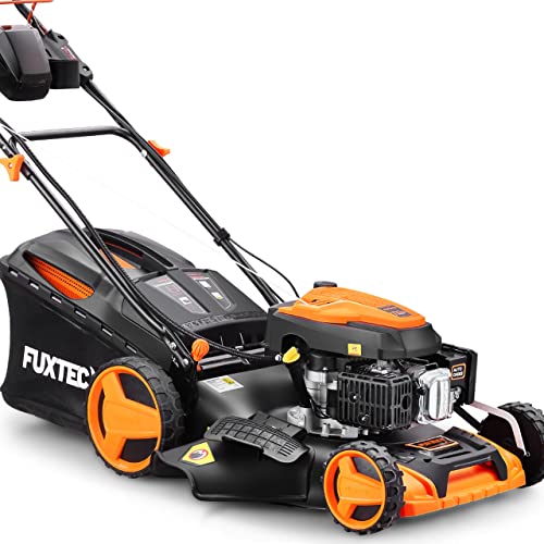 FUXTEC 4in1 Benzin Rasenmäher FX-RM5196eS mit ZIPGO-Motor, Gartenmäher inkl. Seitenauswurf-Funktion, 51 cm Schnittbreite, 4-Takt mit Hinterradantrieb, kugelgelagerte Big Wheel Räder, 60L Grasfangkorb von Fuxtec