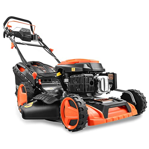 FUXTEC 4in1 Benzin Rasenmäher FX-RM5196eSPRO mit E-Start - 6PS/4,4kW | 51cm Schnittbreite & Flexibler Hinterradantrieb | 4-Takt Mäher mit Höhenverstellung 25mm-75mm - 60L Grasfangkorb & Mulchfunktion von Fuxtec