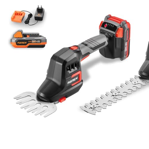 FUXTEC Akku Handheckenschere 20V FX-E1HHS20SET - 0,67Kg Gewicht, Schwertgröße von 20cm, Durchmesser von 10,5cm, max. Astdicke 7,8m, mit Akku, Rasen-Schneidaufsatz und Heckenscherenaufsatz von Fuxtec