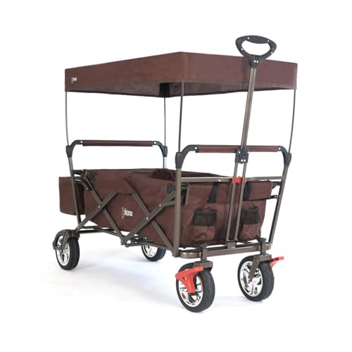 Fuxtec Bollerwagen faltbar FX-CT500 Braun mit Dach - Transportwagen klappbar | inkl. Hecktasche & Verstellbarer Ziehstange | Feststellbremse | Vollprofilreifen | Handwagen/Leiterwagen – Das Original von Fuxtec