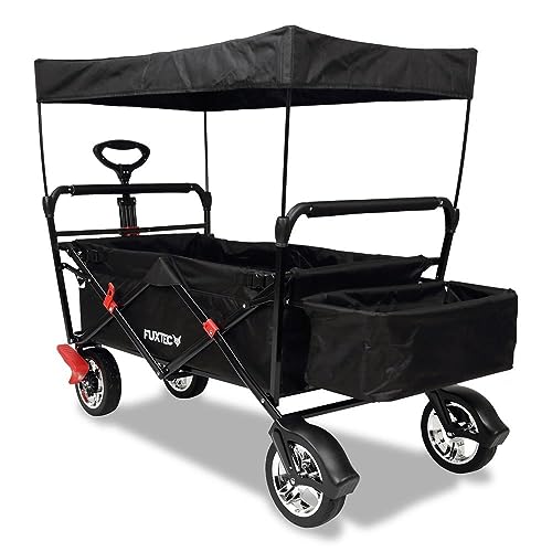 FUXTEC Bollerwagen faltbar FX-CT500 Schwarz mit Dach - Transportwagen klappbar | inkl. Hecktasche & verstellbarer Ziehstange | Feststellbremse | Vollprofilreifen | Handwagen/Leiterwagen – Das Original von Fuxtec