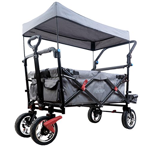 FUXTEC Bollerwagen faltbar FX-CT800 Grau mit Dach | Transportwagen klappbar | Schiebegriff & Innenraumverlängerung | Feststellbremse | Vollprofilreifen | Handwagen/Leiterwagen – Das Original von Fuxtec