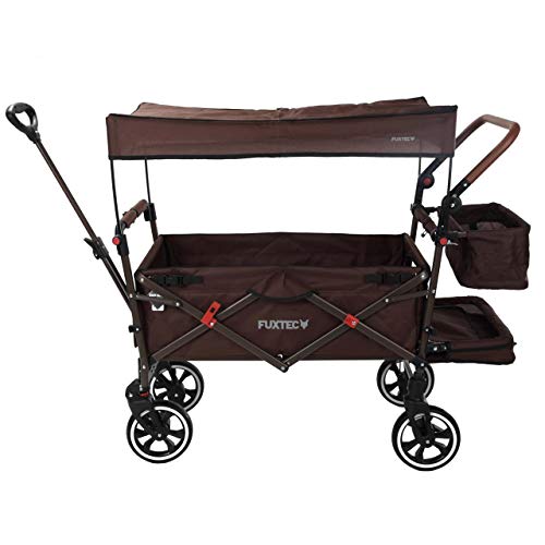 FUXTEC Bollerwagen faltbar FX-CT850 Braun mit Dach - Transportwagen klappbar |inkl. Hecktasche, Schiebegriff & Innenraumverlängerung | Vollprofilreifen | Handwagen/Leiterwagen – Das Original von Fuxtec
