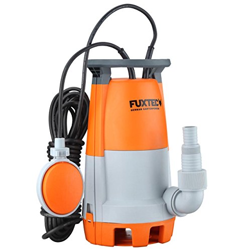 FUXTEC Teichpumpe Schmutzwasserpumpe Tauchpumpe 350 Watt, max. 7500 l/h, max. 7 m Förderhöhe, Fremdkörper bis 20 mm, stufenloser Schwimmerschalter von Fuxtec