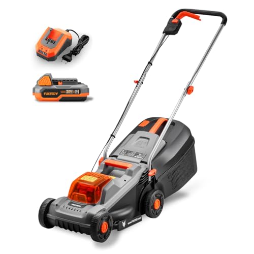 Fuxtec 20 V Akku-Rasenmäher FX-E1RM20-ECO-SET inkl. Akku + Ladegerät, Rasenmäher für kleine bis mittlere Gärten, Schnittbreite 30 cm, 30L Grasfangkorb, Schnitthöhe 30-70 mm von Fuxtec