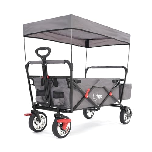 Fuxtec Bollerwagen faltbar FX-CT500 Grau mit Dach - Transportwagen klappbar | inkl. Hecktasche & Verstellbarer Ziehstange | Feststellbremse | Vollprofilreifen | Handwagen/Leiterwagen – Das Original von Fuxtec