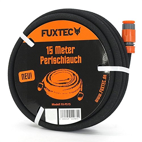 Fuxtec Perlschlauch FX-PS 15m Premium Tropfschlauch Druckminderer für optimale Bewässerung inkl. Bodenhaken, verbindern und Endstücken von Fuxtec