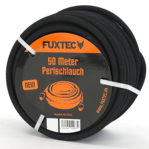 Fuxtec Perlschlauch FX-PS 50 m Premium Tropfschlauch optional mit Druckminderer für optimale Bewässerung inkl. Bodenhaken, verbindern und Endstücken von Fuxtec