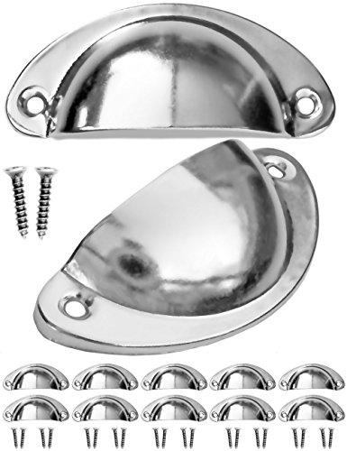 FUXXER® - 10x Antike Schubladen-Griffe Griff-Muscheln Retro Design, Griff-Schalen, Möbel-Griffe für Schieber Buffets Kommoden Landhaus Stil, chrom, silber, verchromt, 10er Set von Fuxxer