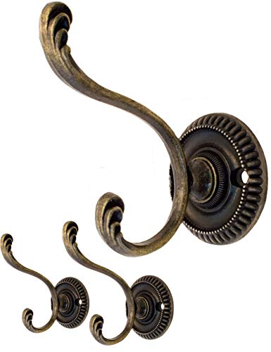 FUXXER® - 2x Antik Garderoben-Haken, Kleider-Haken, Handtuch-Haken, Eisen-Haken, Hut-Haken Messing Bronze Design, Vintage Landhaus Retro, 75mm x 50mm, 2er Set von Fuxxer