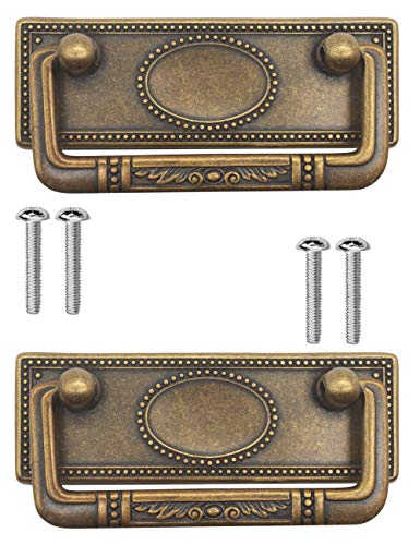 Fuxxer® - 2x Antike Möbel-Griffe klappbar, Schubladen-Griffe, Schrank-Griffe, Klappgriffe für Truhen, Schränke, Kommoden, Antik Bronze Messing Design, 95 x 41 mm, 2er Set von Fuxxer