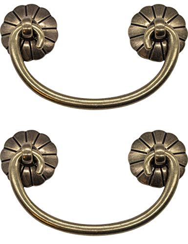 Fuxxer® - 2x Antike Möbel-Griffe klappbar, Schubladen-Griffe, Schrank-Griffe, Klappgriffe für Truhen, Schränke, Kommoden, Antik Bronze Messing Design, 95 x 41 mm, 2er Set von Fuxxer