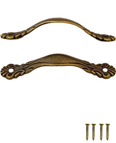 FUXXER® - 2x Antike Schubladen-Griffe, Möbel-Griffe, Eisen-Griffe, Bronze Design, Für Schieber Schrank-Türen Buffets Truhen Kommoden im Vintage Landhaus Retro Stil, 65x11mm, 2er Set von Fuxxer