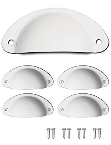 FUXXER® - 4x Antike Schubladen-Griffe Griff-Muscheln Retro Design, Griff-Schalen, Möbel-Griffe für Schieber Buffets Kommoden Landhaus Stil, inkl. Schrauben 4er Set weiss von Fuxxer