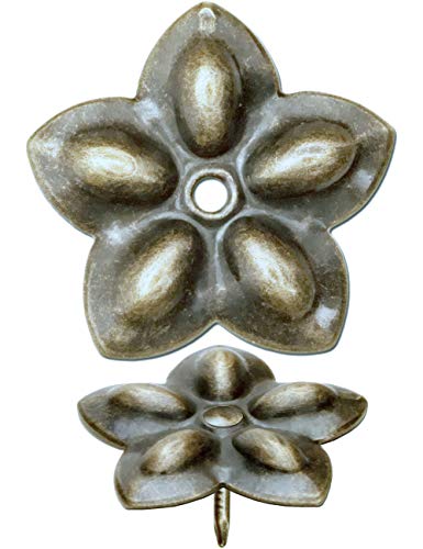 FUXXER® - 50x Antike Dekor-Nägel, Zier-Kopf-Nägel, Polster-Nägel, Möbel-Nägel, Vintage Messing Bronze Antik Optik, Flower, 23 x 23mm, 50er Set von Fuxxer