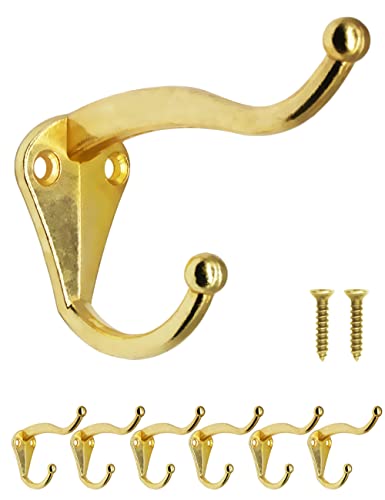 Fuxxer® - 6 klassische Eisen-Haken, Garderoben-Haken, Kleider-Haken, Hut-Haken (Gold) von Fuxxer